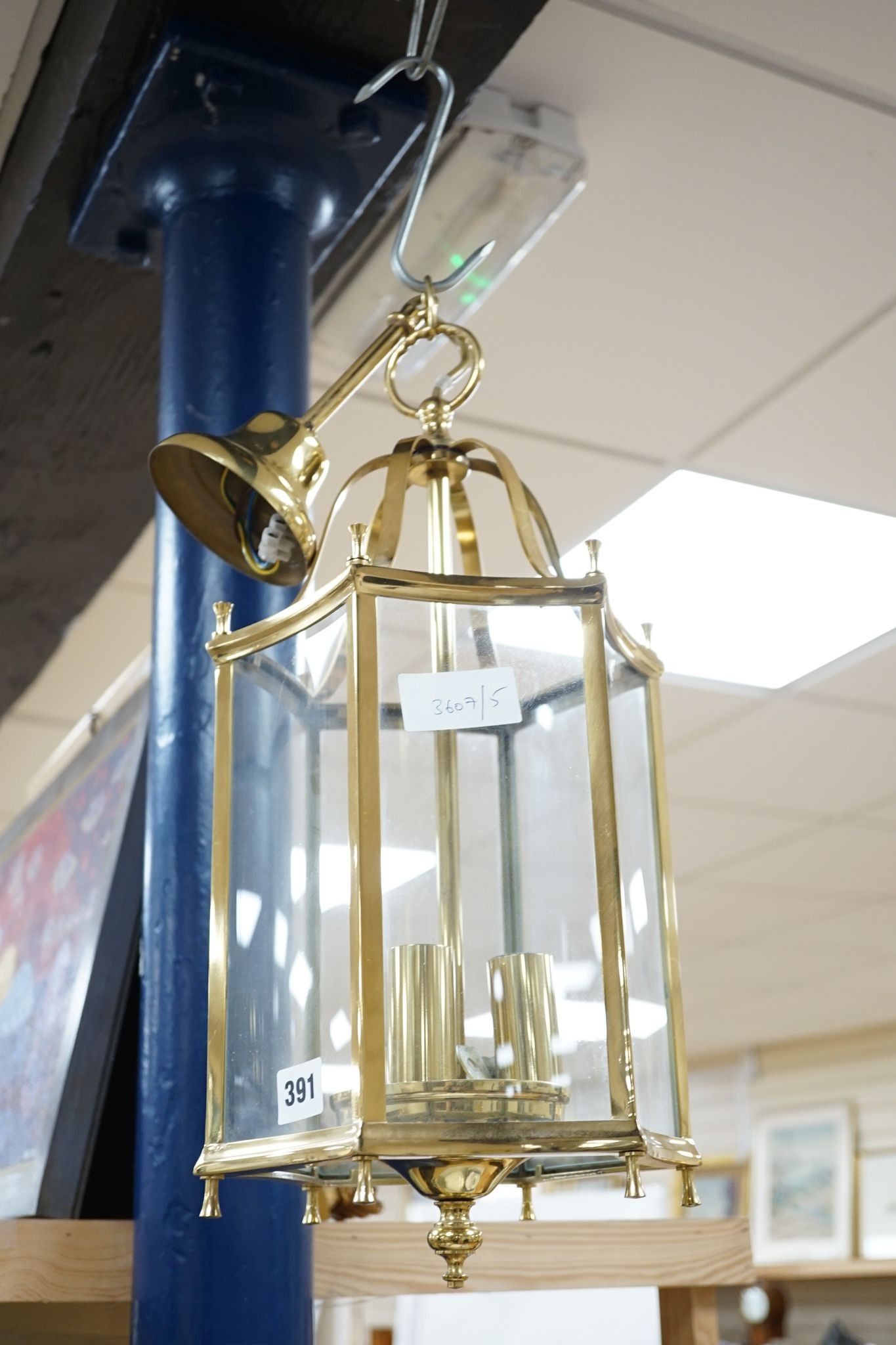 A brass hanging hall lantern